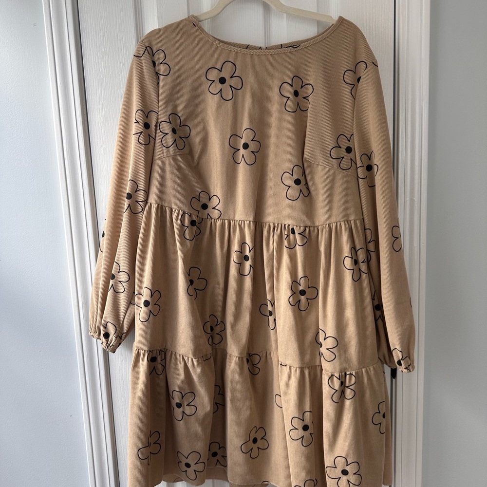 SHEIN Brown Tan Casual Bishop Sleeve Dress